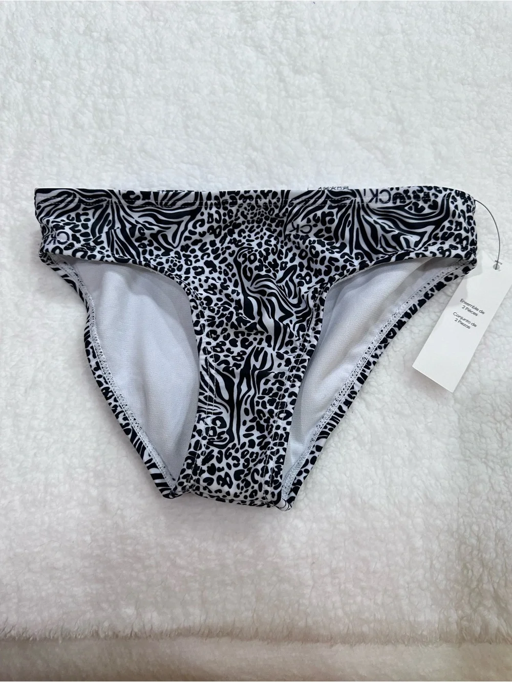 Girl’s Calvin Klein Black & White Animal Print Ruffle Bikini Set